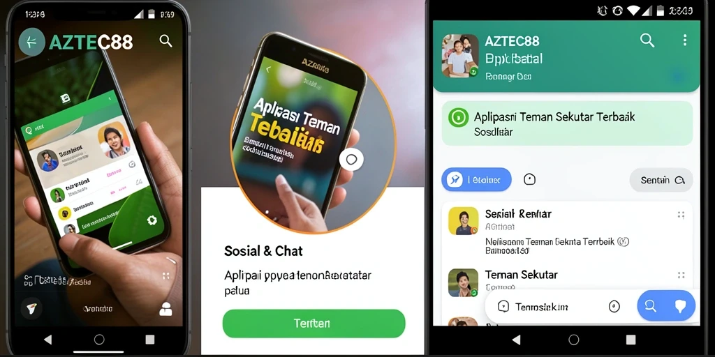 Tampilan antarmuka AZTEC88 dengan fitur Teman Sekitar yang menarik.