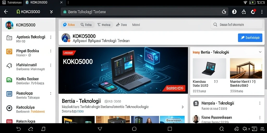 Screenshot aplikasi KOKO5000 menampilkan antarmuka berita Teknologi.