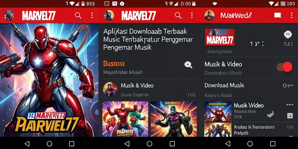 Tampilan antarmuka utama MARVEL77 untuk unduhan musik dengan fitur lengkap.