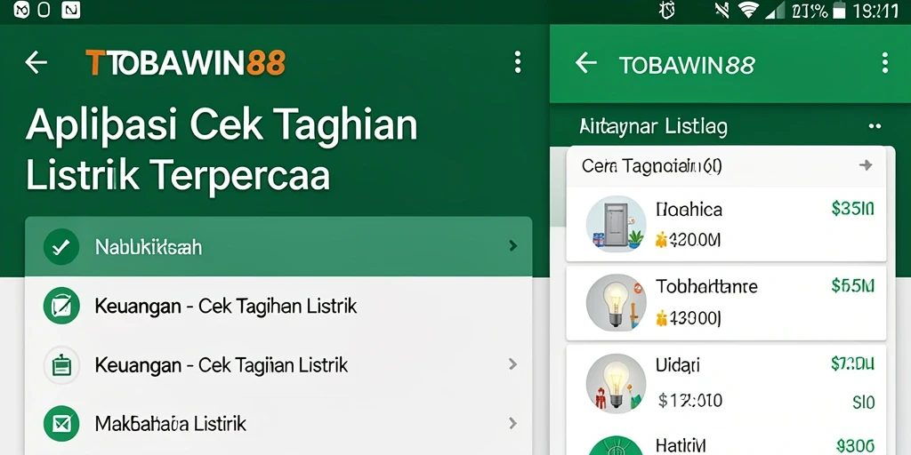 Tampilan antarmuka TOBAWIN88 untuk cek tagihan listrik.
